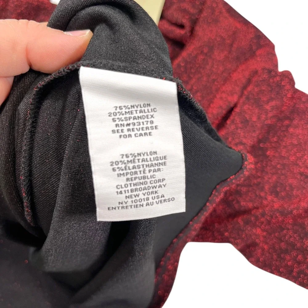 Carmen Marc Valvo 2X Red Black Lurex Cowl Neck Top Shimmer Holiday Glam Blouse - Picture 7 of 8
